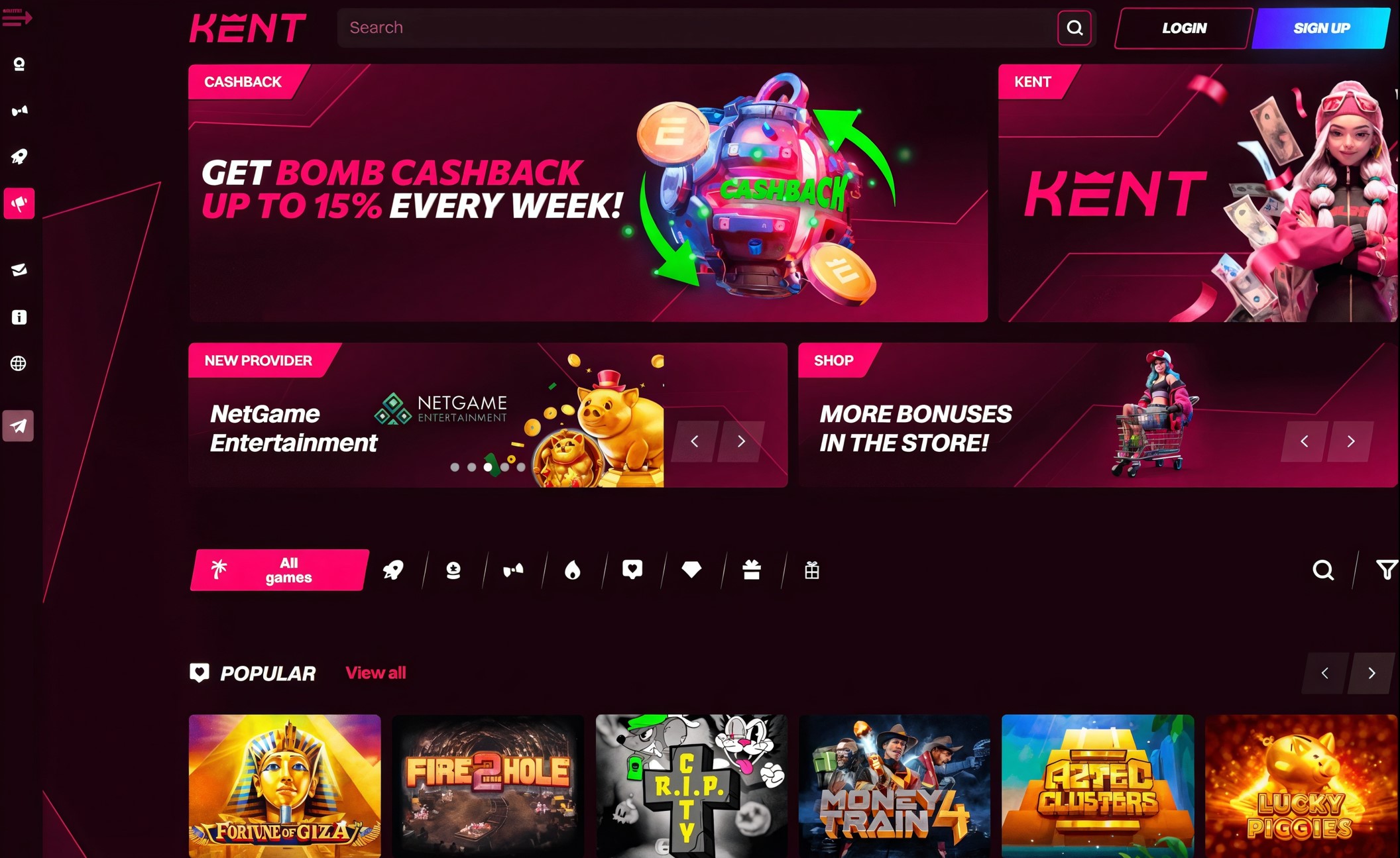 Kent Casino кассасы мен төлем бетінің скриншоты